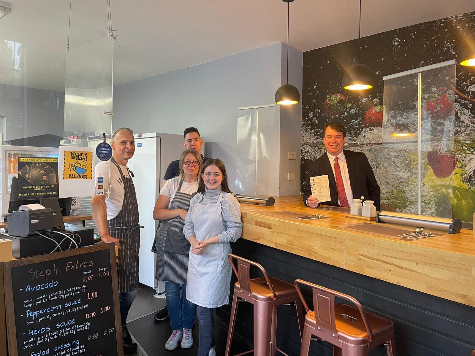 Craig with Slawomir, Jake, Sylwia and Carla from the newly opened Health Loaded in Newtown, which offers a variety of healthy meals which cater for everyone. The Andalusian Chicken looked and smelt fantastic!
